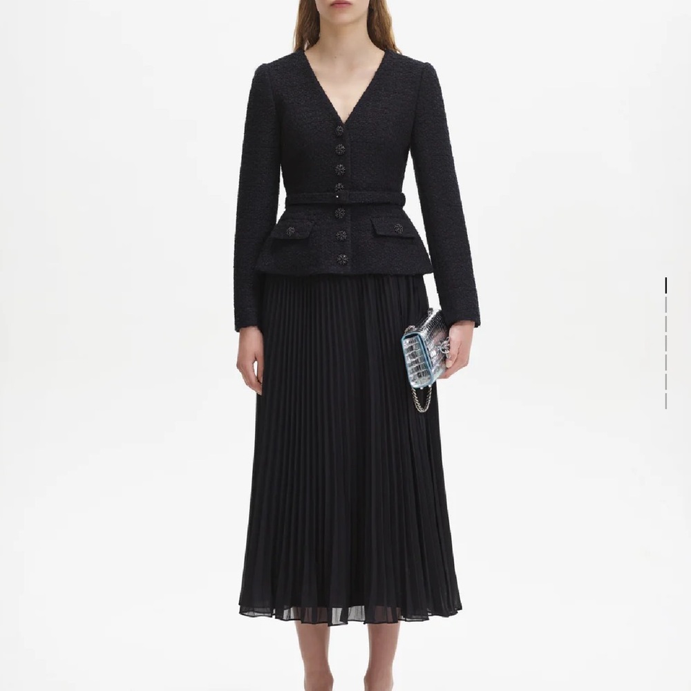 Self-Portrait Black Pleated Midi Dress